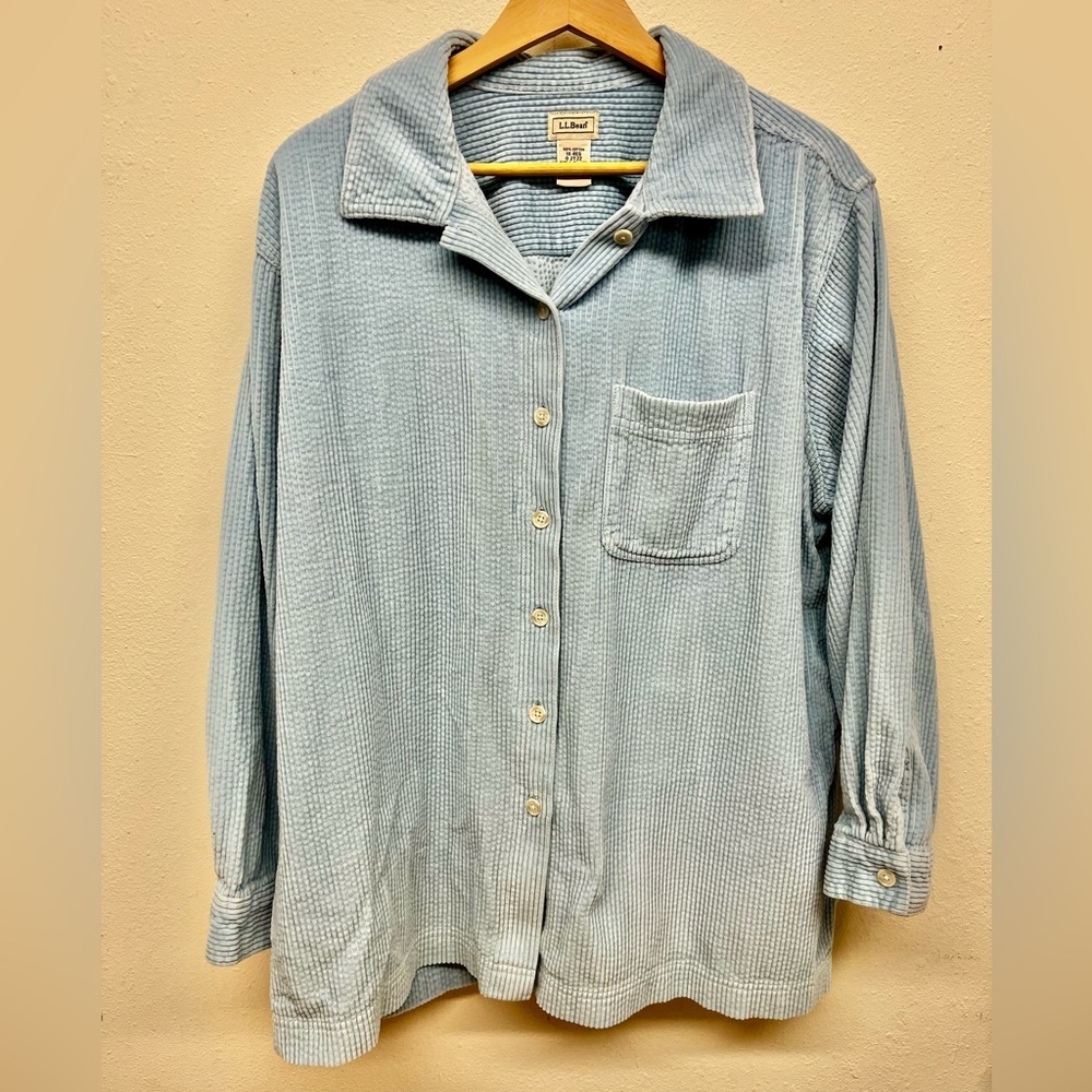 LL Bean Comfort Corduroy Relaxed Shirt Women's 1X Aqua Blue Coastal Fall Shacket